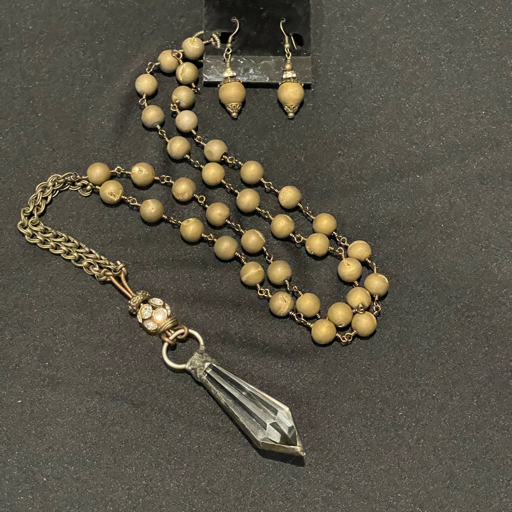 Custom Handmade Crystal Pendant Necklace and Earring Set